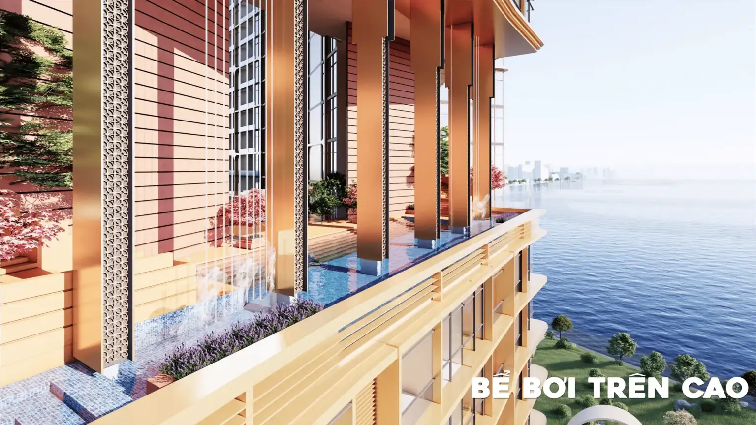 Bể bơi tr&ecirc;n cao với view s&ocirc;ng biển panorama, Charmora City mang đến trải nghiệm nghỉ dưỡng resort giữa l&ograve;ng th&agrave;nh phố.