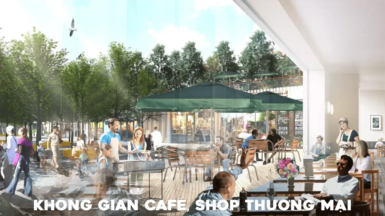 Kh&ocirc;ng gian caf&eacute; shop thương mại s&ocirc;i động tại Charmora City, nơi hội tụ văn h&oacute;a F&B đa dạng, phong ph&uacute;.