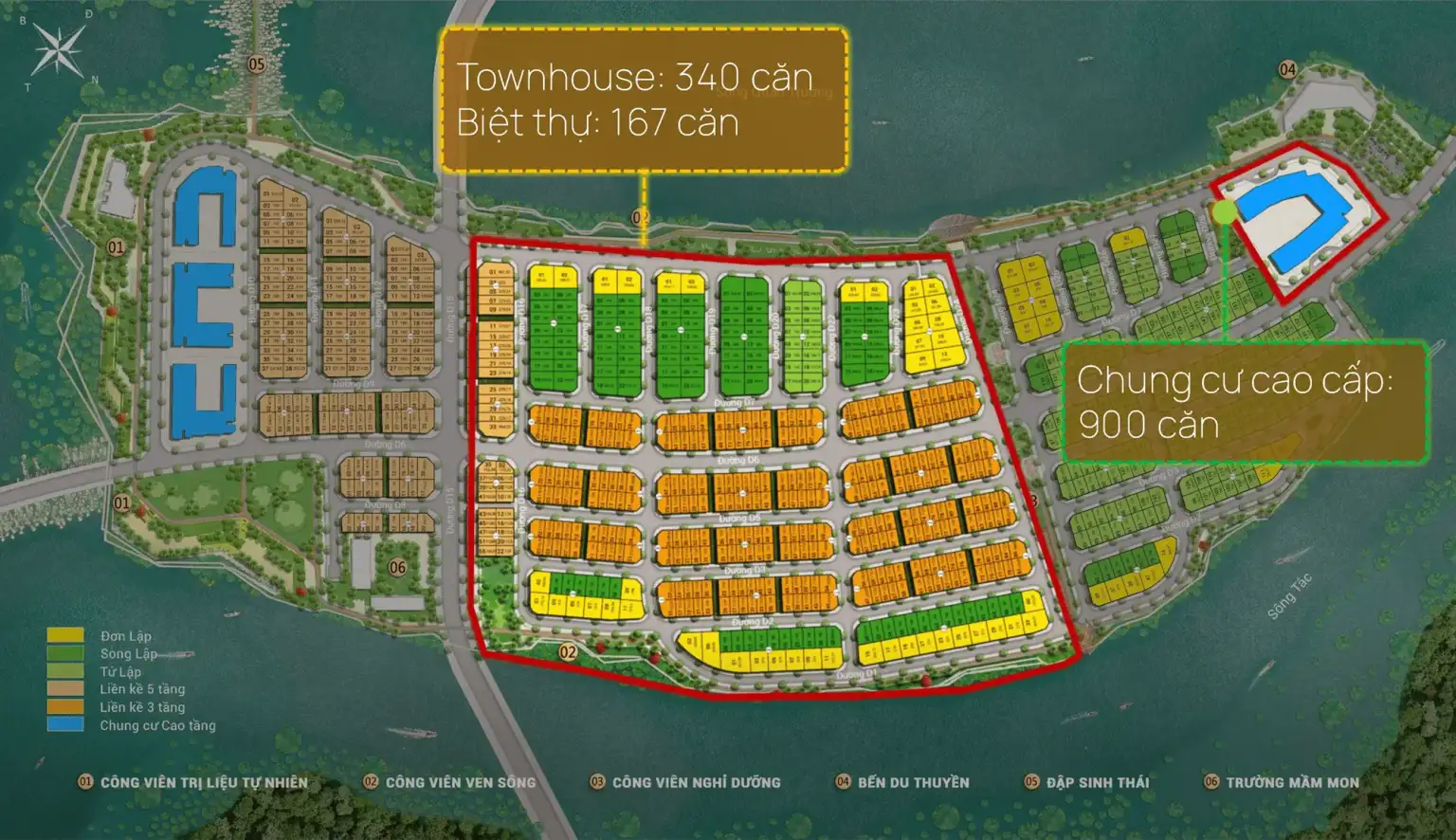 Quy hoạch đồng bộ với 900 căn chung cư, 340 townhouse v&agrave; 167 biệt thự tại Charmora City &ndash; Đảo Nam sinh th&aacute;i.