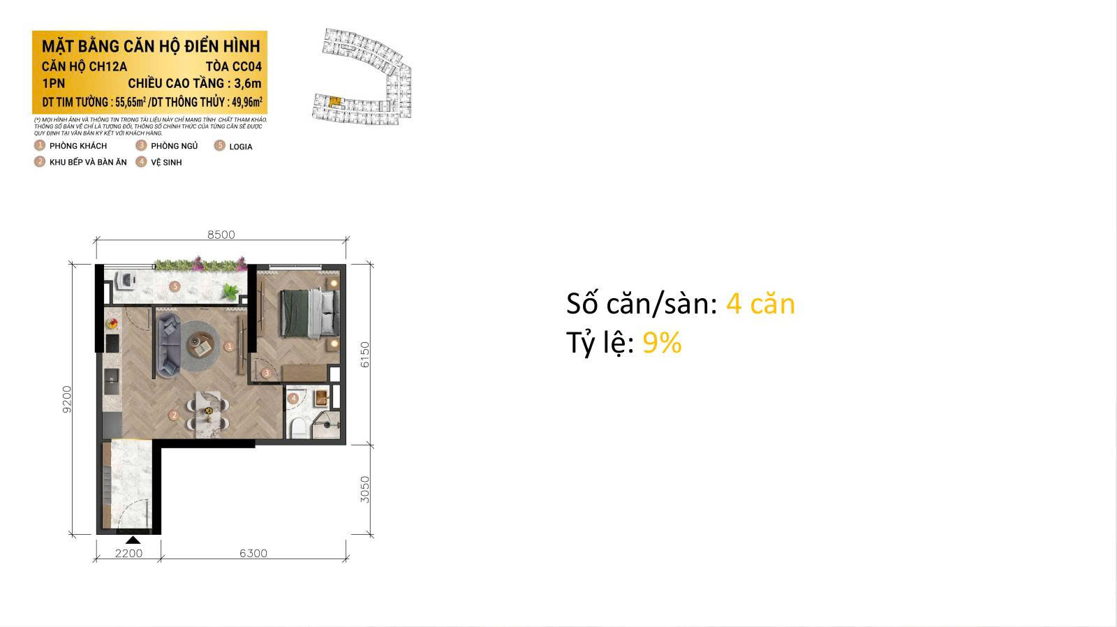 1PN : 50 &ndash; 63 m&sup2; &ndash; tối ưu ở thực & khai th&aacute;c Airbnb